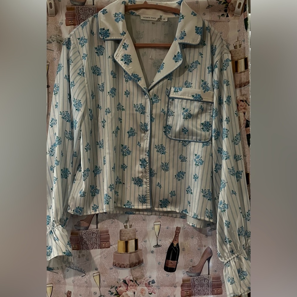 Floral Striped Button-Up Blouse